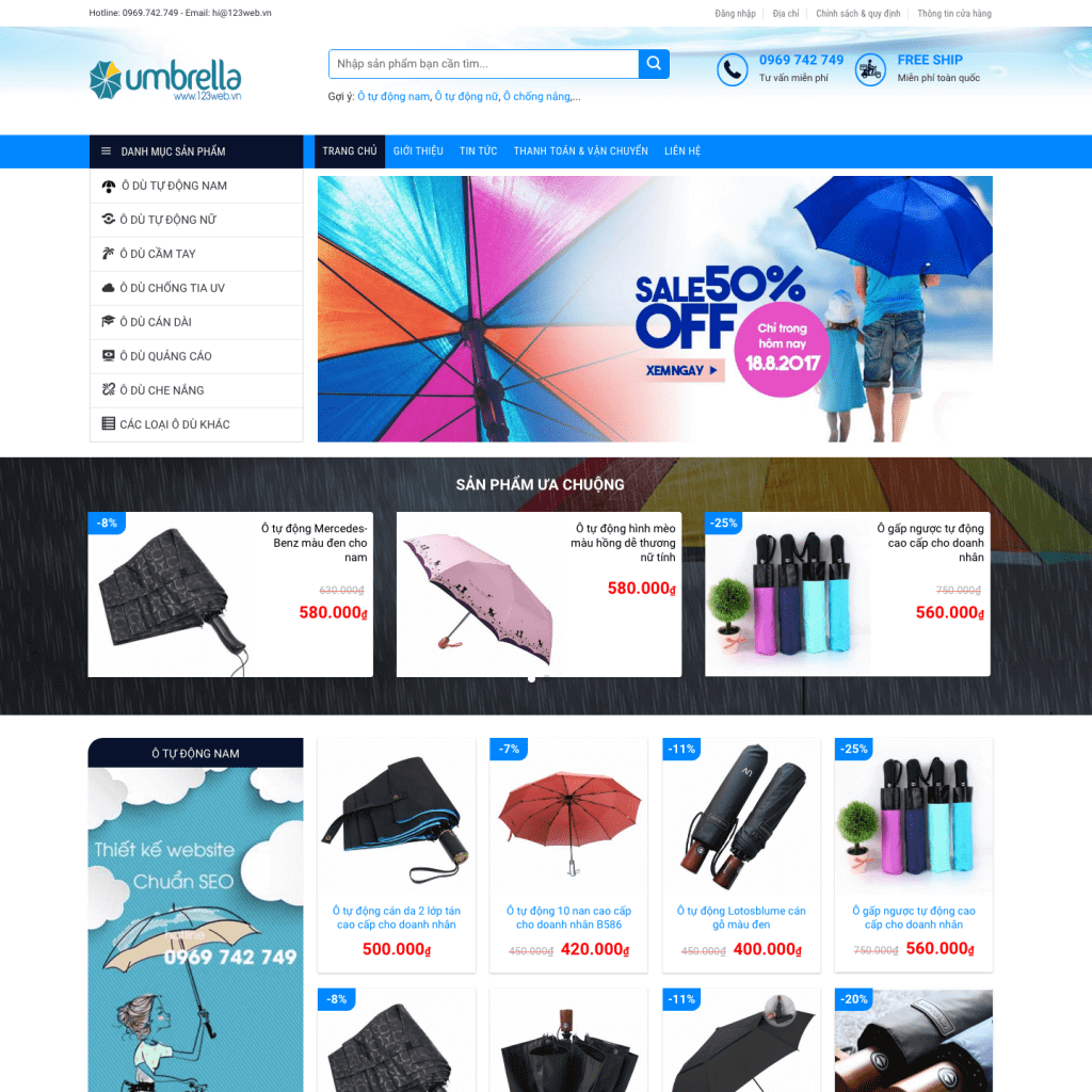 theme wordpress bán ô dù