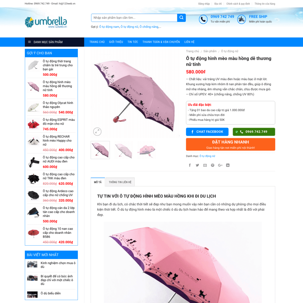 Mẫu theme wordpress bán ô dù đẹp