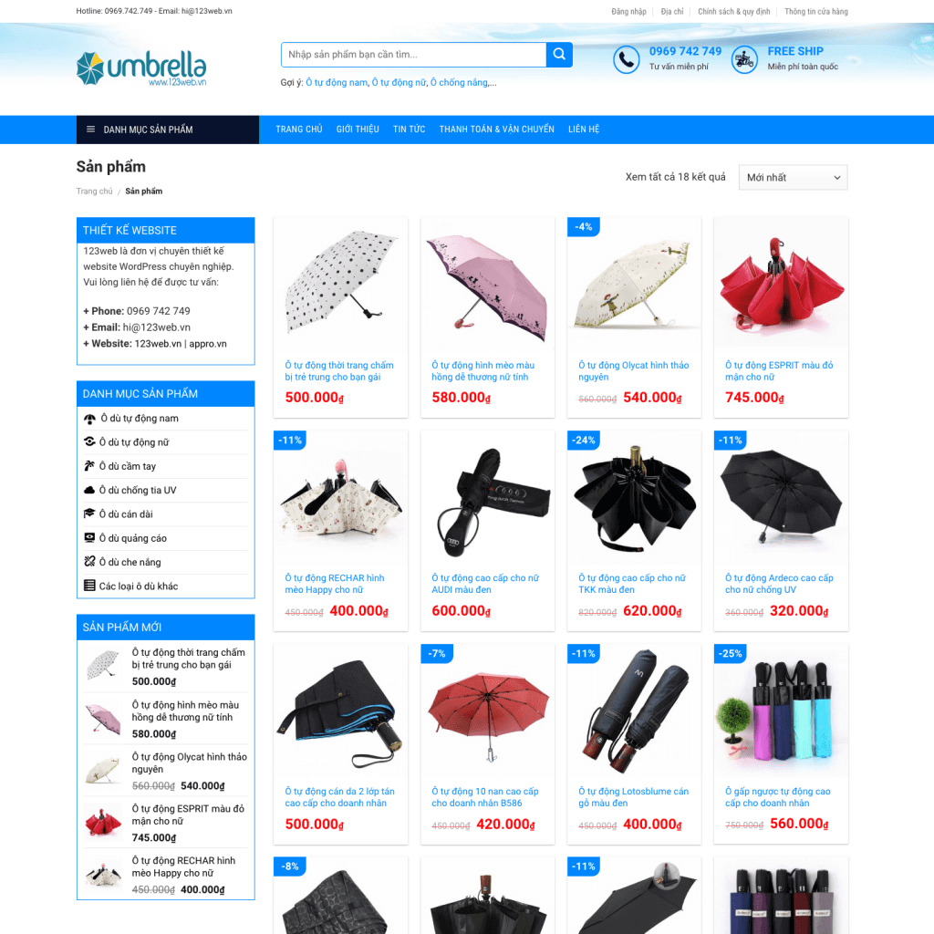 theme wordpress bán ô dù đẹp