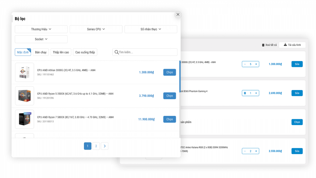 Popup lựa chọn sản phẩm