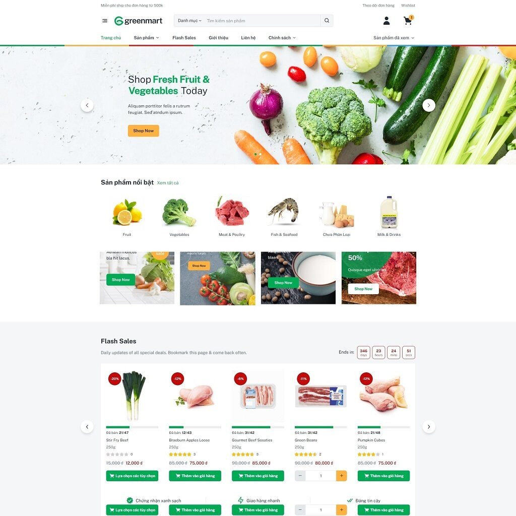 Theme WordPress Elementor thực phẩm mẫu số 1